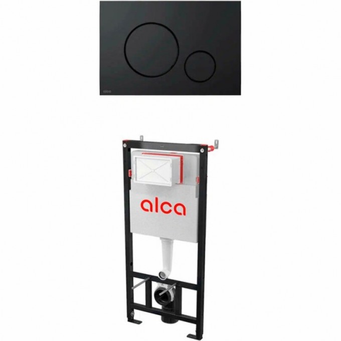 Инсталляция ALCAPLAST AM101/1120-4:1 RU M678-0001 с черной матовой кнопкой и шумоизоляцией AM101/1120-4.1 RU M678-0001