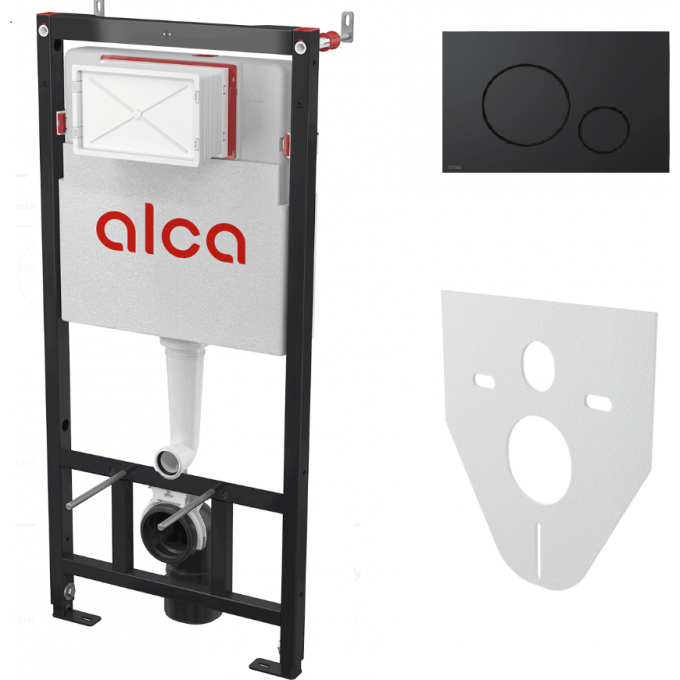 Комплект ALCAPLAST SET 4v1 для установки унитаза с шумоизоляцией, с черной матовой кнопкой AM101-1120-4-1 RU M678-0001