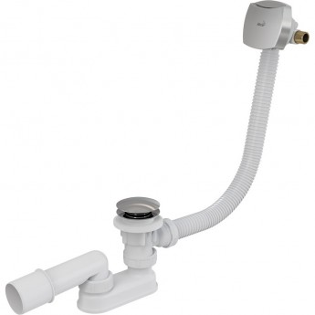 Сифон ALCAPLAST A509KM-100 для ванны click/clack с напуском воды через перелив для ванн с толстыми стенками, пластик/металл