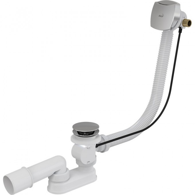 Сифон ALCAPLAST для ванны с напуском воды через перелив, для ванн с толстыми стенками, металл/металл, длина 100 см A565KM1-100