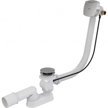 Сифон ALCAPLAST A565KM1-80 для ванны с напуском воды через перелив, для ванн с толстыми стенками, металл/металл, длина 80 см